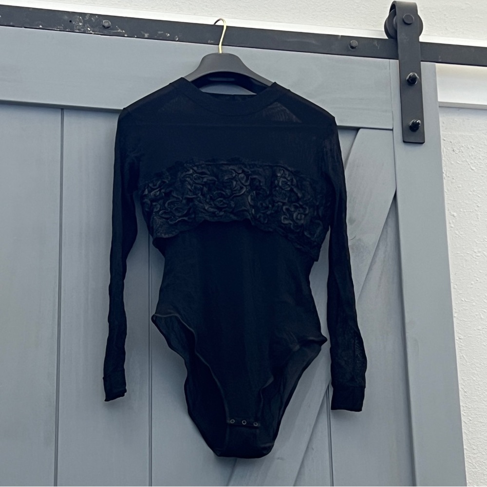 Vintage Ukrainian body suit black lace sheer